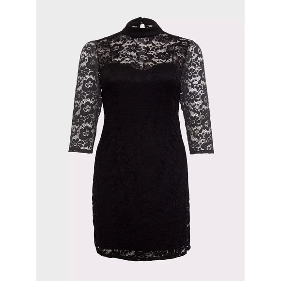 Torrid Black Lace Mock Neck Sweetheart Sheath Black Dress Long Sleeve Size 2X - Picture 1 of 15